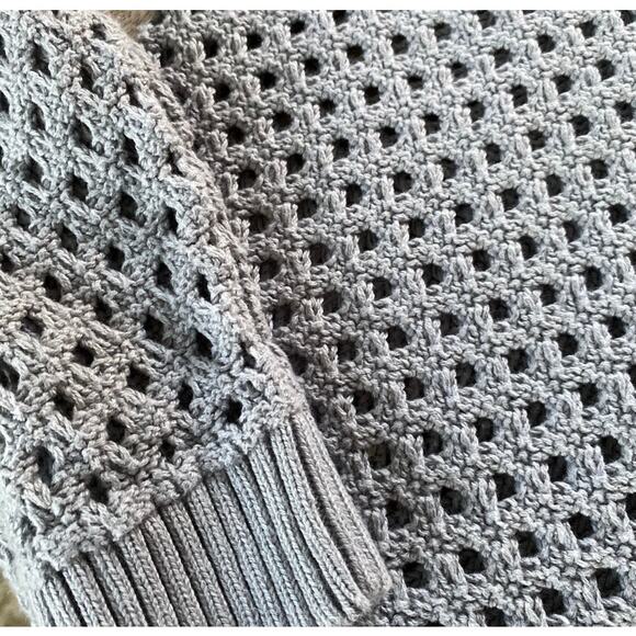 Loft Open Knit Pullover Sweater Sz S Gray Long Sleeve Scallop Neckline - Picture 10 of 10